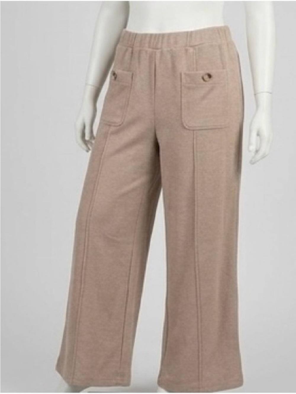 Rachel Zoe Women's Beige Knit Wide Leg Pants Size 1X Front
Pockets High Rise